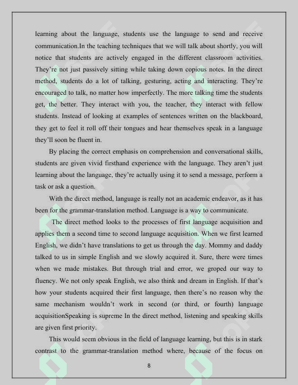 Theme The role of the direct method in teaching english A2 level of students 8