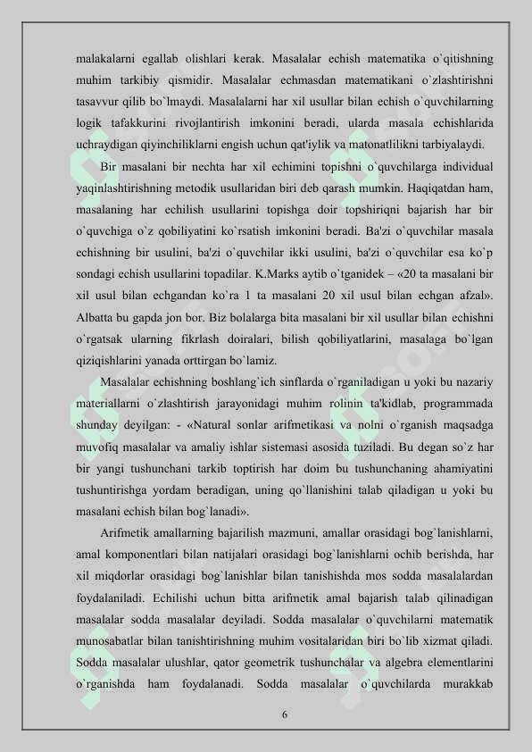 O`quvchilarda masala yechish uquvini shakllantirish 6