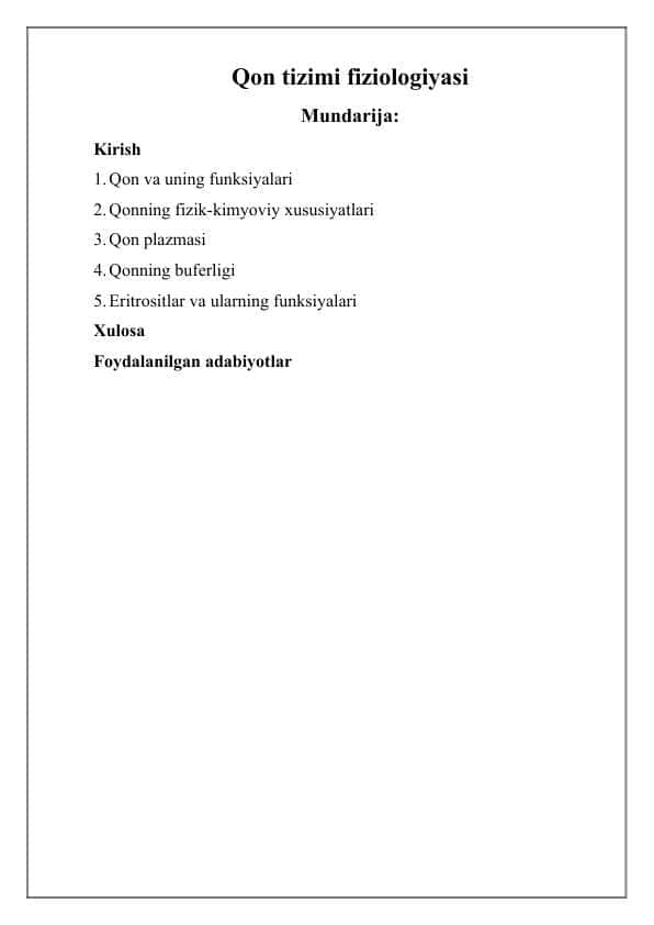 Qon tizimi fiziologiyasi