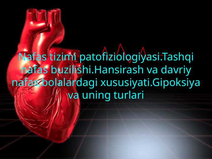 Nafas tizimi patofiziologiyasi.Tashqi nafas buzilishi.Hansirash va davriy nafas,bolalardagi xususiyati.Gipoksiya va uning turlari