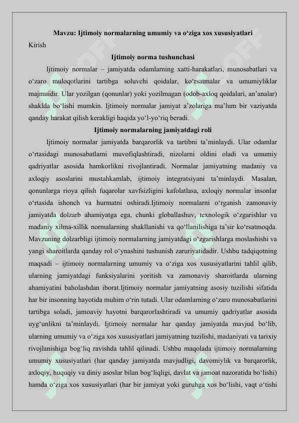 Ijtimoiy normalarning umumiy va o‘ziga xos xususiyatlari 25 2