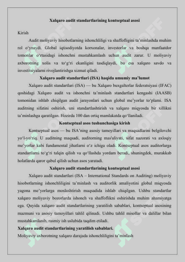 Xalqaro audit standartlarining kontseptual asosi 2