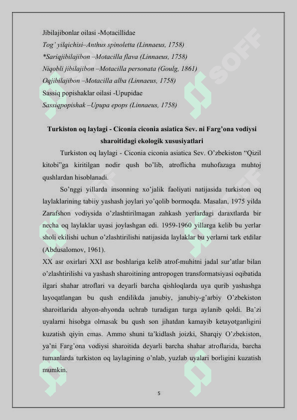 Namangan viloyatida keng tarqalgan qushlar va ularning bioekologik xususiyatlari 5