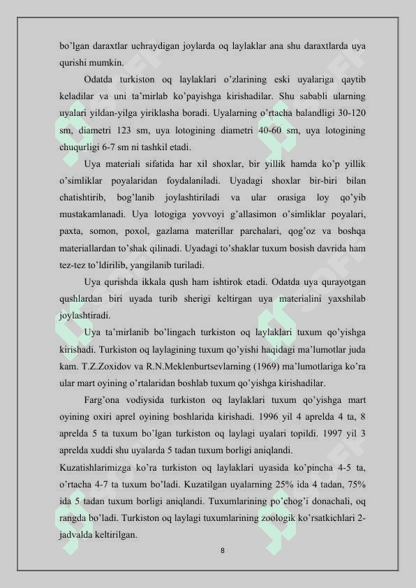 Namangan viloyatida keng tarqalgan qushlar va ularning bioekologik xususiyatlari 8
