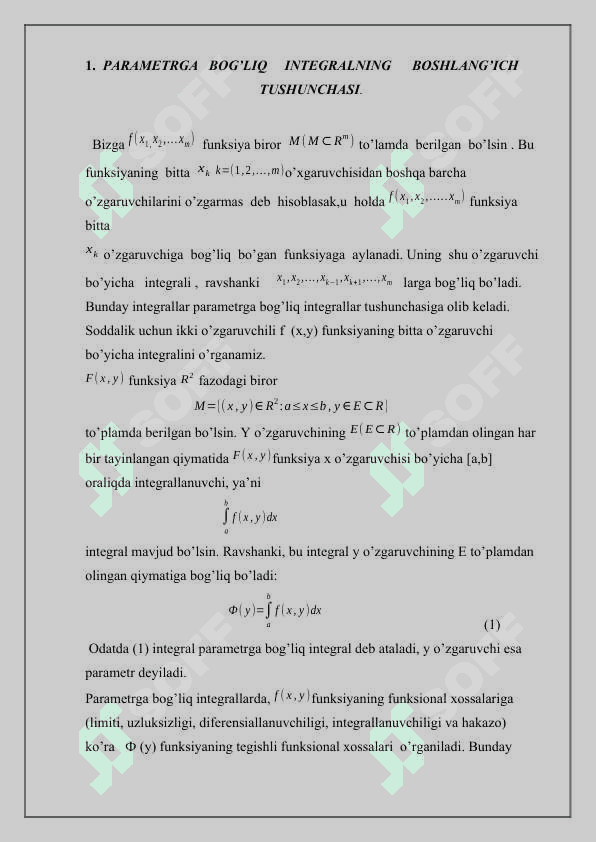 Parametrga bog’liq integrallar 3