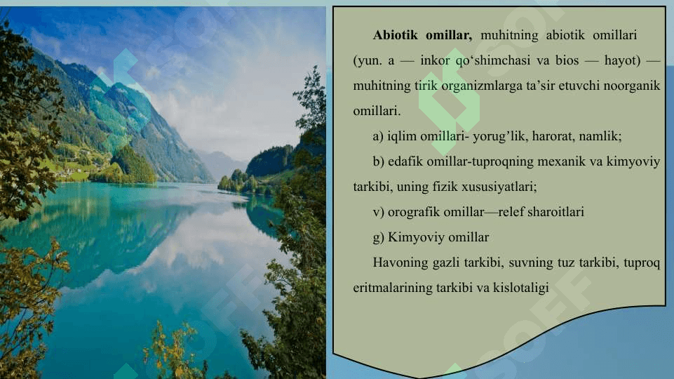 Atrof-muxit ekologik omillari va ularning o‘zaro ta’siri xususiyatlari 7