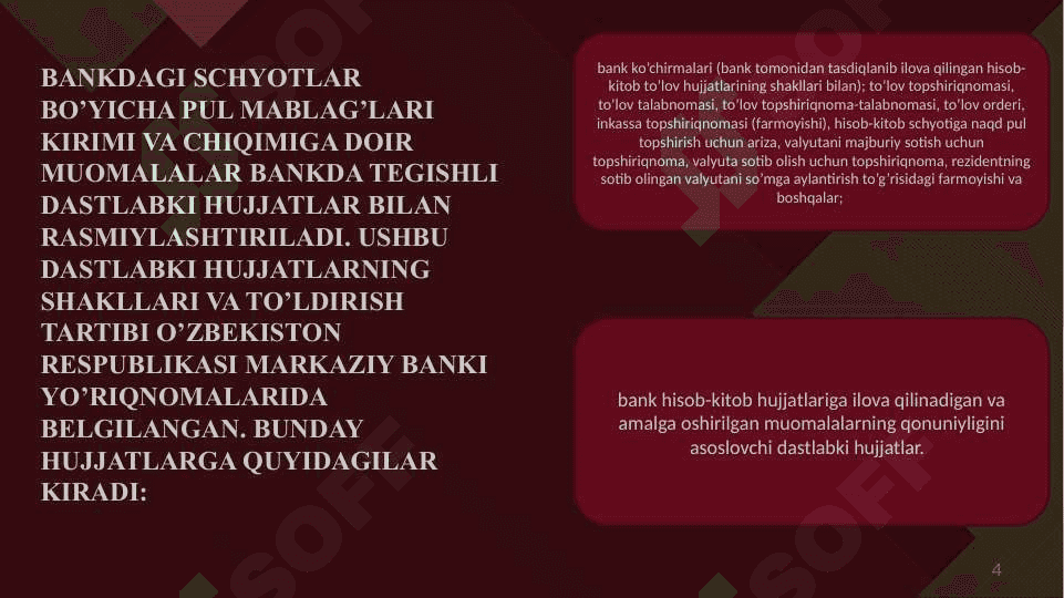 Bankdagi schyotlarga doir muomalalar auditi 4