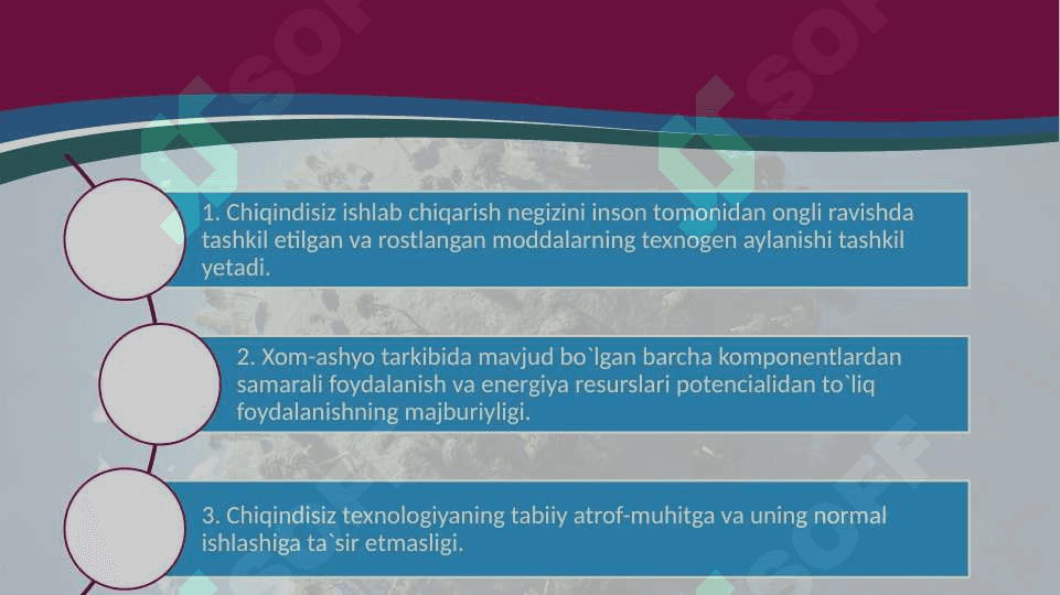 Chiqindisiz texnologik jarayonlarni tashkil qilishning asosiy prinsiplariChiqindisiz texnologik jarayonlarni tashkil qilishning asosiy prinsiplariChiqindisiz texnologik jarayonlarni tashkil qilishning asosiy prinsiplari 4