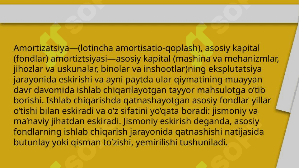 Asosiy fondlarning o’rtacha yillik qiymatini hisoblash 6