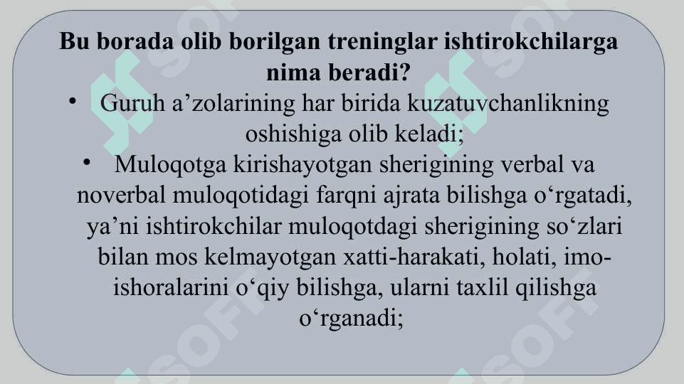 Muloqot treningi. Shaxsni rivojlantirish treninglari 8