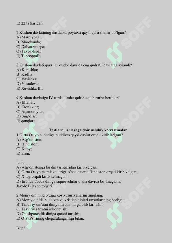 Tarixdan mavzulashtirilgan testlar 6