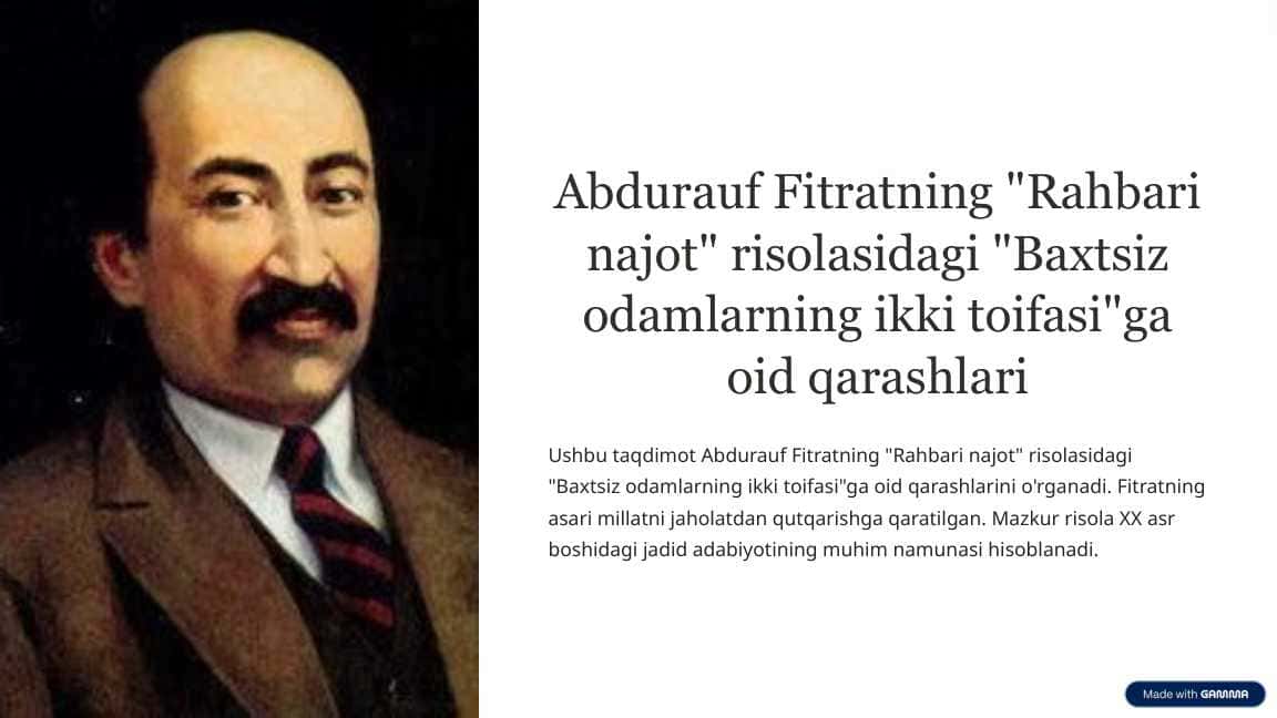 Abdurauf Fitratning "Rahbari najot" risolasidagi "Baxtsiz odamlarning ikki toifasi"ga oid qarashlari