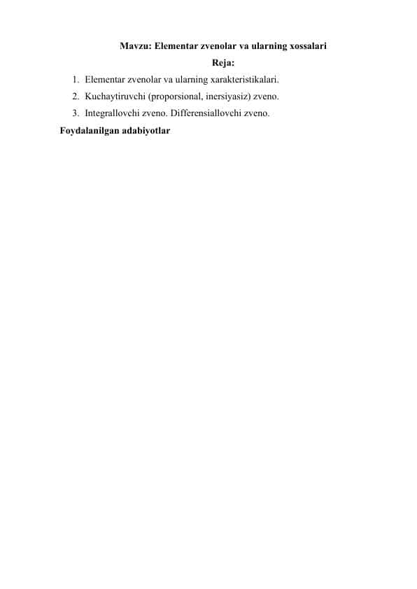 Elementar zvenolar va ularning xossalari 1