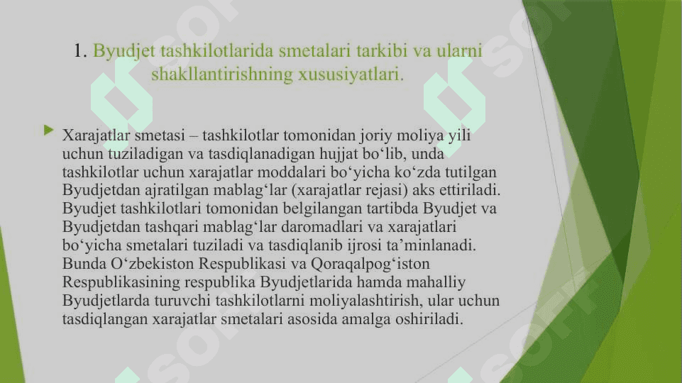 Byudjet tashkilotlari mablag’lar bo’yicha daromadlar va xarajatlar smetasini tuzish va ularni ijrosi 4
