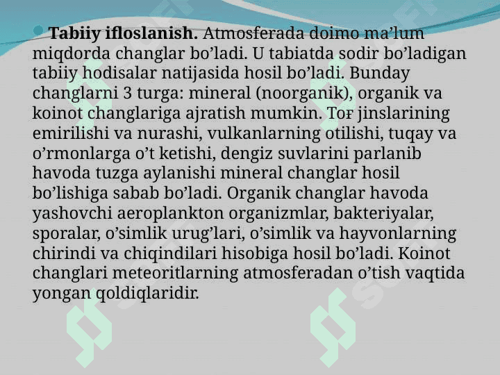 Atmosfera ifloslanishining atrof muhit va inson salomatligiga ta’siri 5