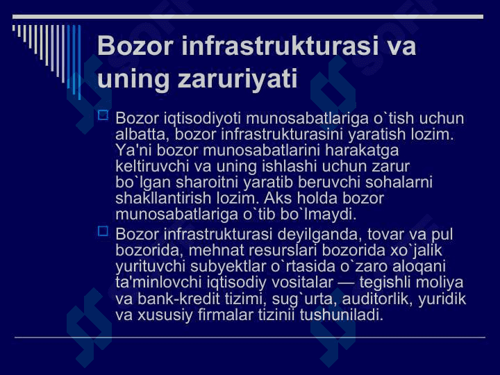 Bozor infrastrukturasining shakllantirilishi 2