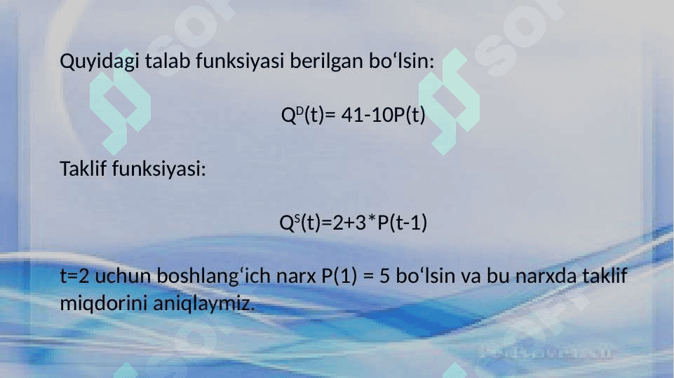 BOZOR MUVOZANATI, UNGA TASIR ETUVCHI OMILLAR. BOZORNI MINIMAL VA MAKSI,AL NARXLAR VOSITASIDA TARTIBGA SOLISH 8