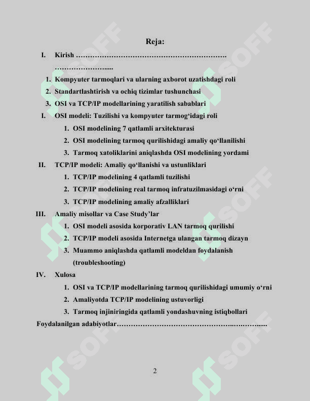 TCP/IP va OSI modellarning kompyuter tarmoqlarini qurishda o‘rni 2