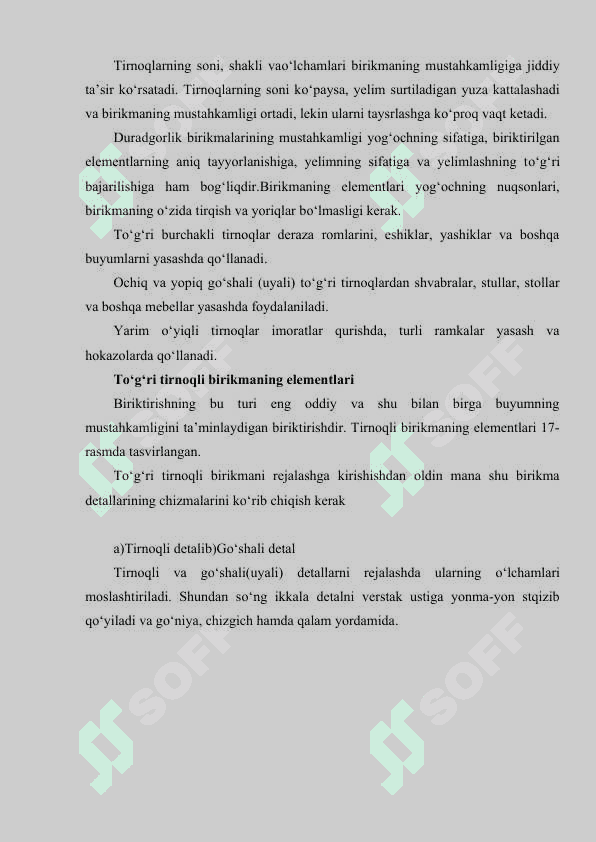 BURCHAKLI MURAKKAB BIR TIRNOQLI BIRIKMALARNI TAYYORLASH TEXNALOGIYASI 6
