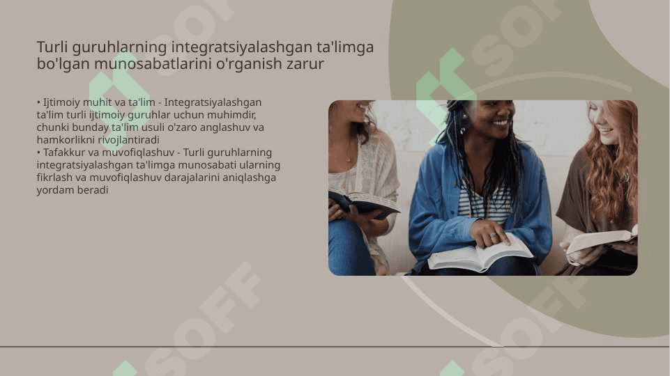Integratsiyalashgan ta'limni amaliyotga tadbiq etish bo'yicha turli guruhlarga mansub respondentlarning fikrlarini aniqlashga qaratilgan sotsiolgik tadqiqotar 3