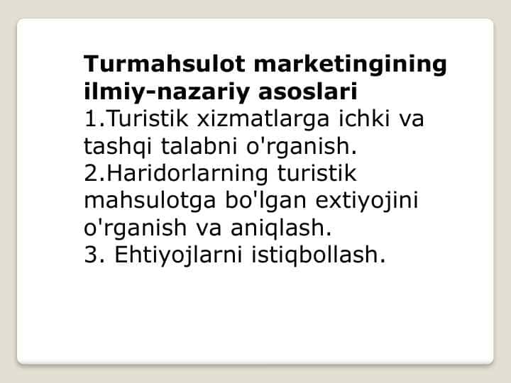 Turmahsulot marketingining ilmiy-nazariy asoslari