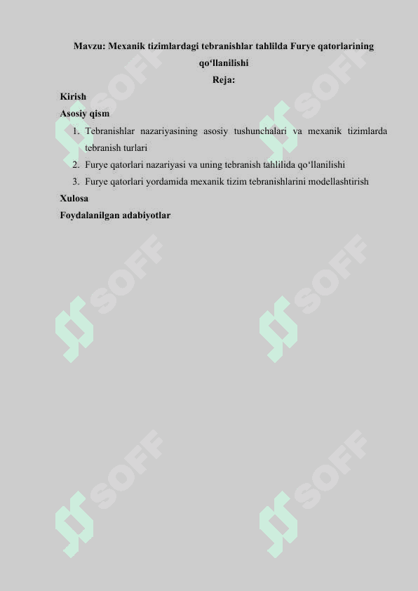 Mexanik tizimlardagi tebranishlar tahlilda Furye qatorlarining qoʻllanilishi 2