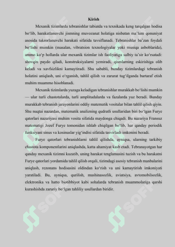 Mexanik tizimlardagi tebranishlar tahlilda Furye qatorlarining qoʻllanilishi 3
