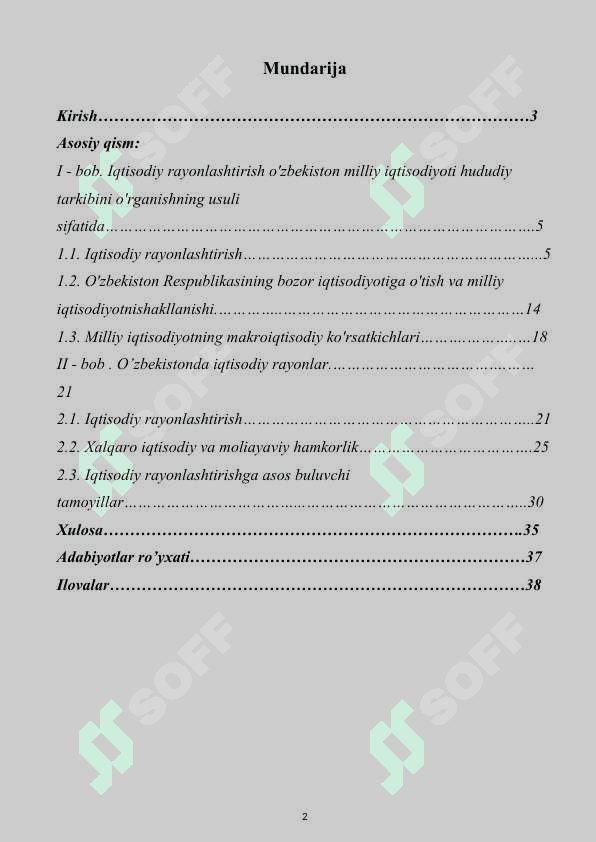 O‘ZBEKISTON RESPUBLIKASI MILLIY IQTISODIYOTINING HUDUDIY TARKIBI VA IQTISODIY RAYONLARI 2