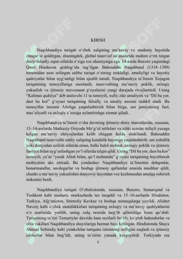 MAVZU:  NAQSHBANDIYA QADRIYATI VA UNING TA’LIMOTINING MOHIYATI. Mustaqil ish 3