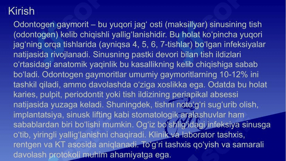 Odontogen gaymorit . Tashxislash va davolash usullari algoritmlari . Yuqori jag' bo'shlig'i perforatsiyasi . Tashxislash va davolash usullari algoritmlari 3