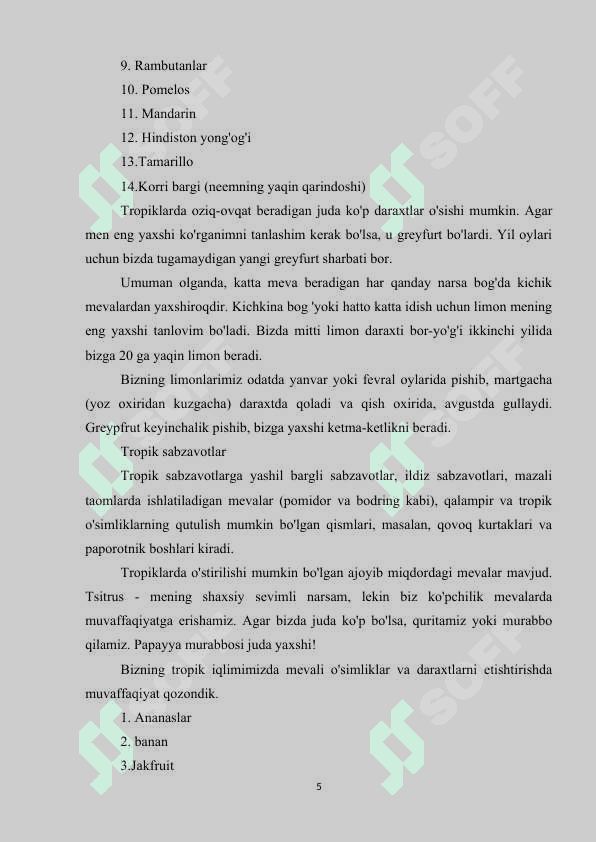 Tropikada tarqalgan oziq ovqat oʻsimliklari 5