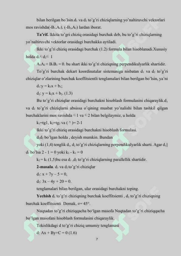 Tekislikda to'g'ri chiziqlarning umumiy tenglamasi.Kurs ishi 7
