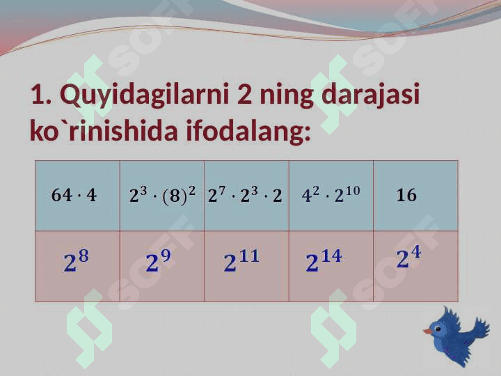 Natural ko`rsatkichli darajaning xossalari 6