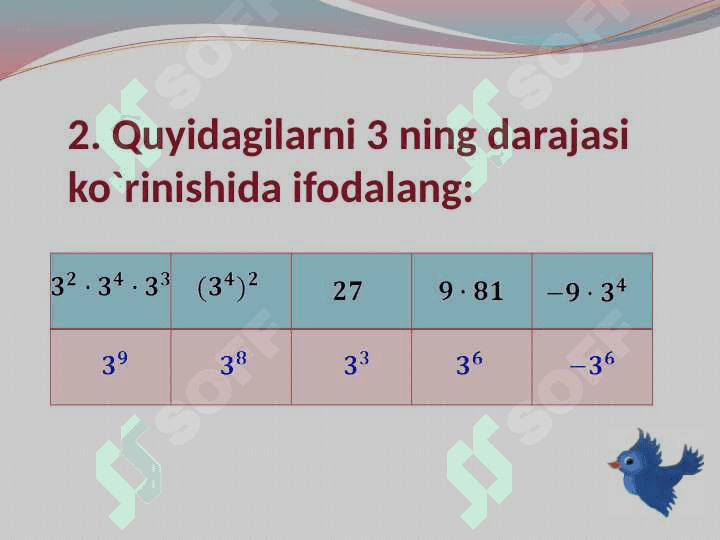 Natural ko`rsatkichli darajaning xossalari 7