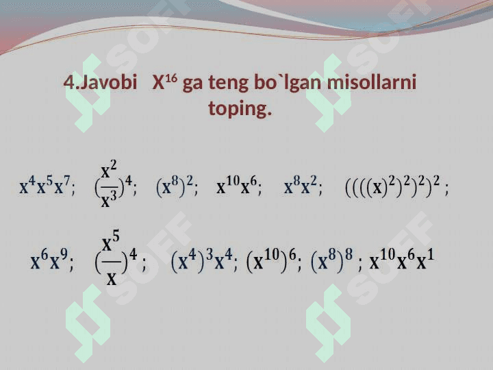 Natural ko`rsatkichli darajaning xossalari 8