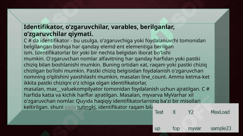 edinfikatorlar, O'zgaruvchaN toifalar 2