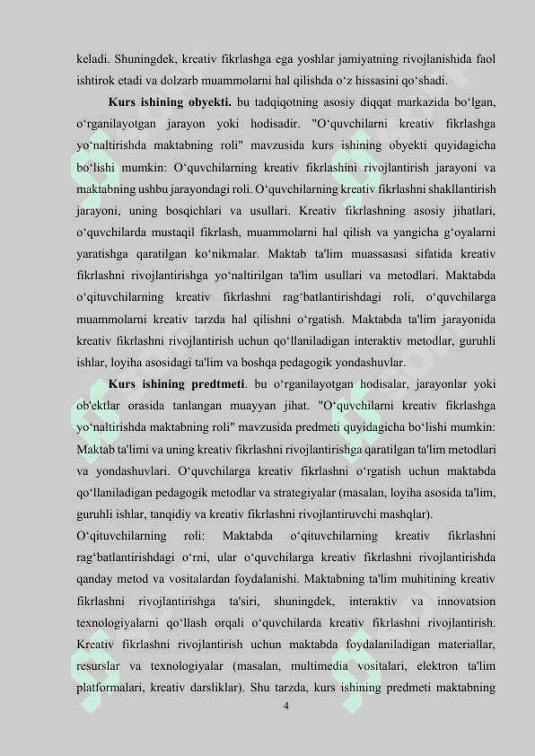 BOSHLANG ‘ICH SINF O’QUVCHILARINING KREATIVLIK QOBILIYATLARINI SHAKLLANTRISH METODIKASI 4