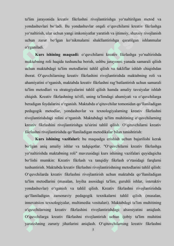 BOSHLANG ‘ICH SINF O’QUVCHILARINING KREATIVLIK QOBILIYATLARINI SHAKLLANTRISH METODIKASI 5