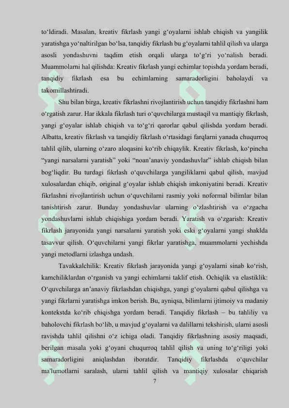 BOSHLANG ‘ICH SINF O’QUVCHILARINING KREATIVLIK QOBILIYATLARINI SHAKLLANTRISH METODIKASI 7