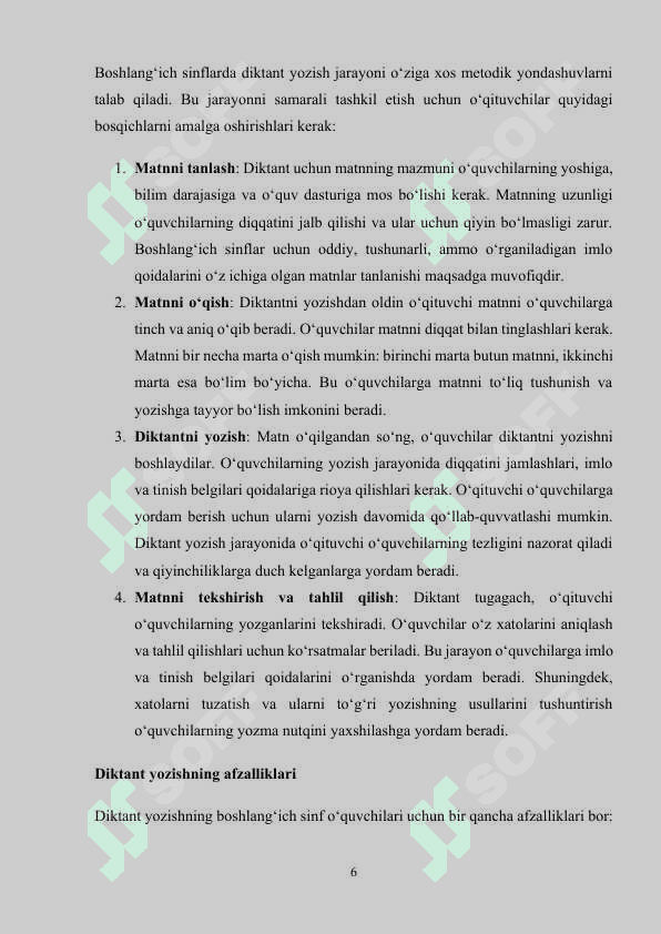 BOSHLANG’ICH SINF ONA TILI DARSLARIDA DIKTANT YOZISH METODIKASI 6