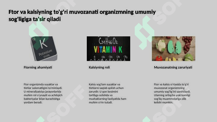 Mikroelementozlar . Ftor, kalsiy miqdorining ortishi 4