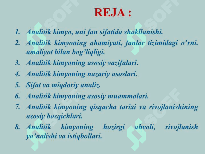 Analitik kimyo fani, tadqiqot doirasi, maqsadi va vazifalari 2