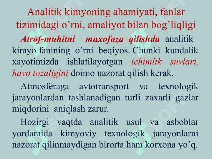 Analitik kimyo fani, tadqiqot doirasi, maqsadi va vazifalari 7
