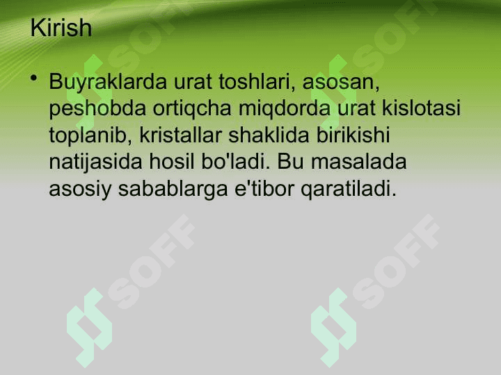 Buyraklarda Urat Toshlarini Hosil Bo’lishi va Davolash Usullari 2