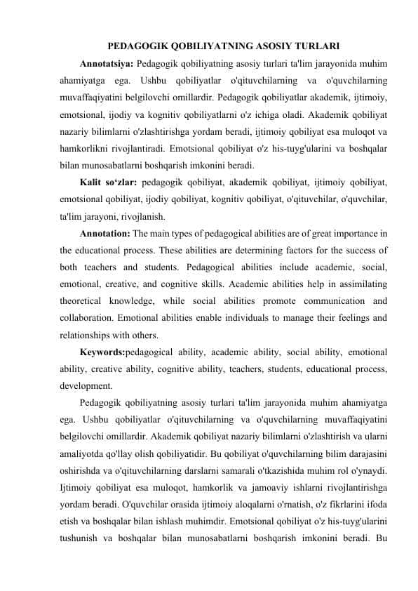 PEDAGOGIK QOBILIYATNING ASOSIY TURLARI 1