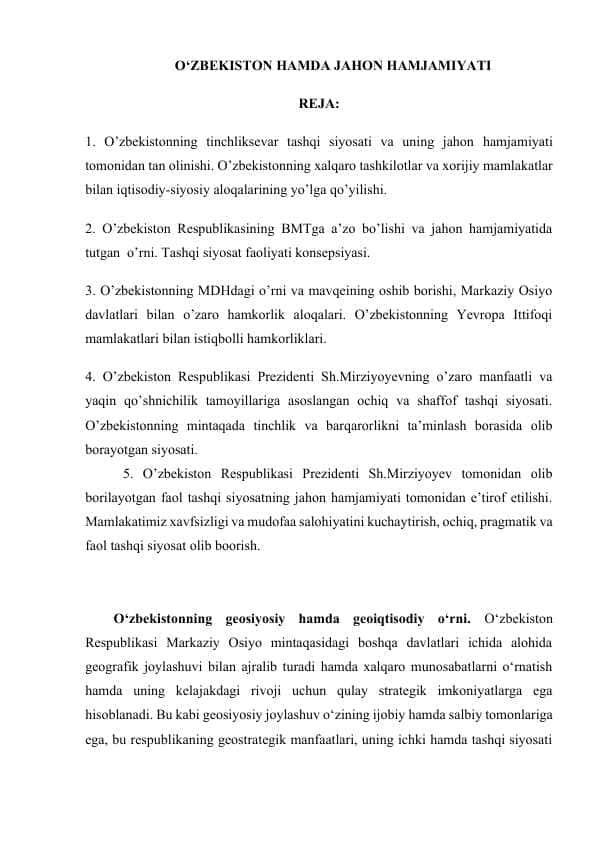 O‘ZBEKISTON HAMDA JAHON HAMJAMIYATI 1