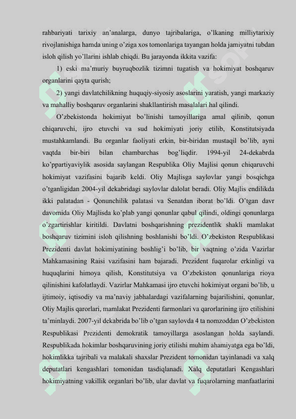 O’ZBEKISTONDA DEMOKRATIK, FUQAROLIK JAMIYATI ASOSLARINING SHAKLLANISHI, AMALGA OSHIRILGAN SIYOSIY ISLOHOTLAR. 3