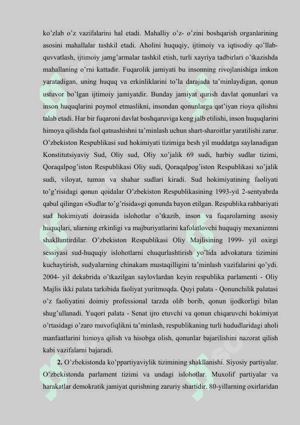 O’ZBEKISTONDA DEMOKRATIK, FUQAROLIK JAMIYATI ASOSLARINING SHAKLLANISHI, AMALGA OSHIRILGAN SIYOSIY ISLOHOTLAR. 4