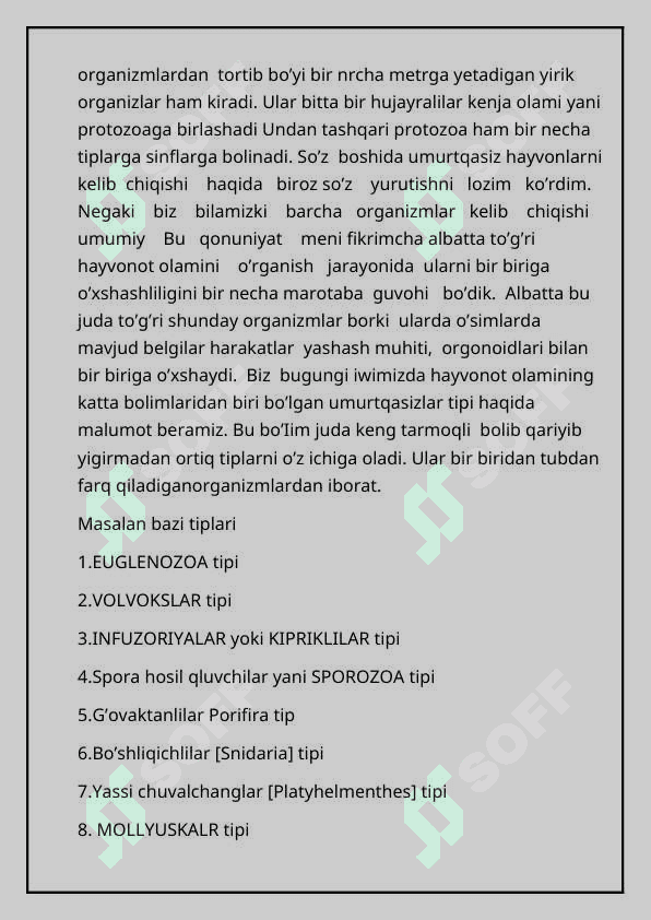 UMURTQASIZ HAYVONLAR AZOLAR TIZIMI EVOLUTSIYASI 4