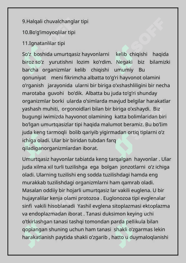 UMURTQASIZ HAYVONLAR AZOLAR TIZIMI EVOLUTSIYASI 5